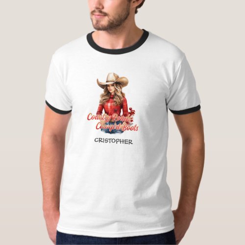 Pretty Christmas cowgirl with hat festive apparel T_Shirt