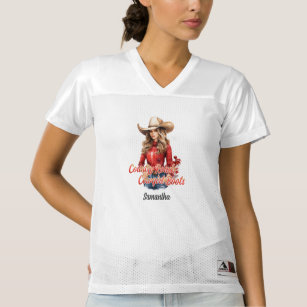 Pretty Christmas cowgirl with hat festive apparel Women's Football Jersey