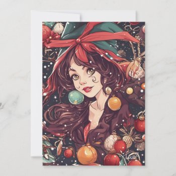 Pretty Christmas Elf Illustration Holiday Card by gothicbusiness at Zazzle