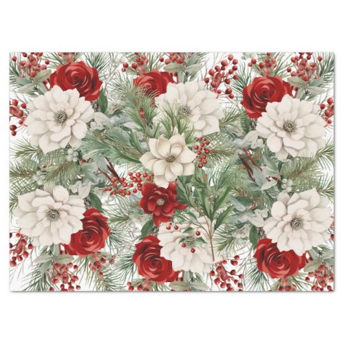 Pretty Christmas Florals Decoupage Tissue Paper