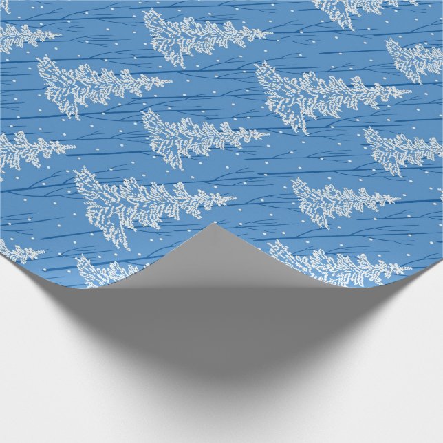 Pretty Christmas Forest Pine Trees in Snowfall Wrapping Paper (Corner)