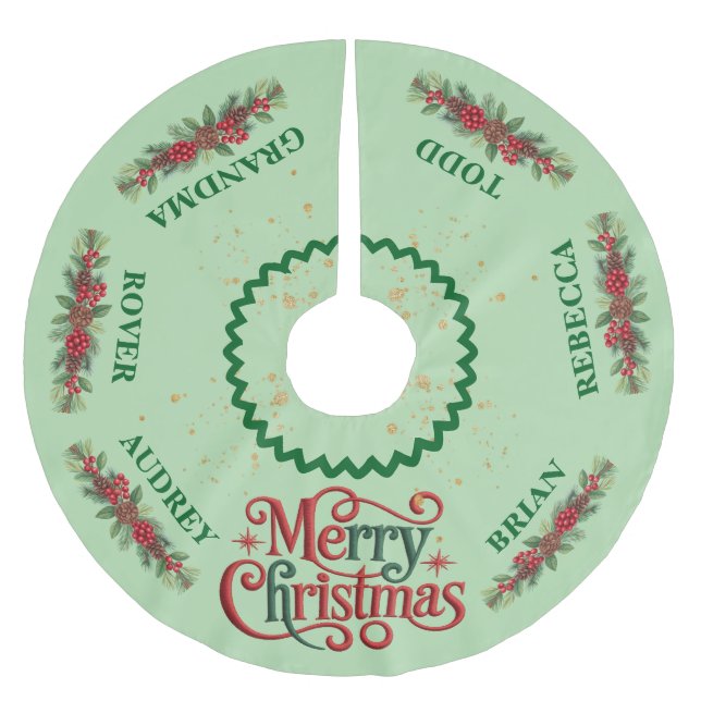 Pretty Christmas Garland Tree Skirt with Names (Front)