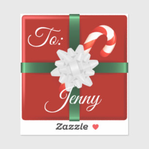 Pretty Christmas gift wrap ribbon name tag Sticker