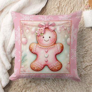 Pretty Christmas Gingerbread Girl Throw Pillow