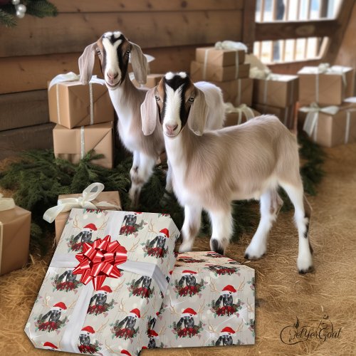 Pretty Christmas Goat Nubian Kid Wreath Small Wrapping Paper