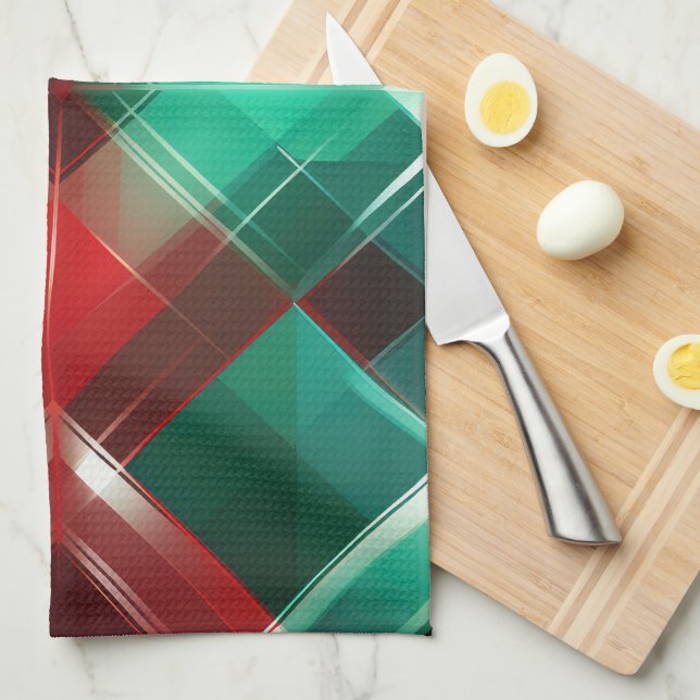 PRETTY CHRISTMAS HOLIDAY RED GREEN WHITE PLAID KITCHEN TOWEL (Quarter Fold)