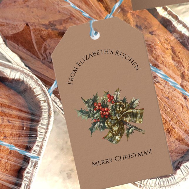 Pretty Christmas Holly Food Gift Custom Name Tags (Creator Uploaded)