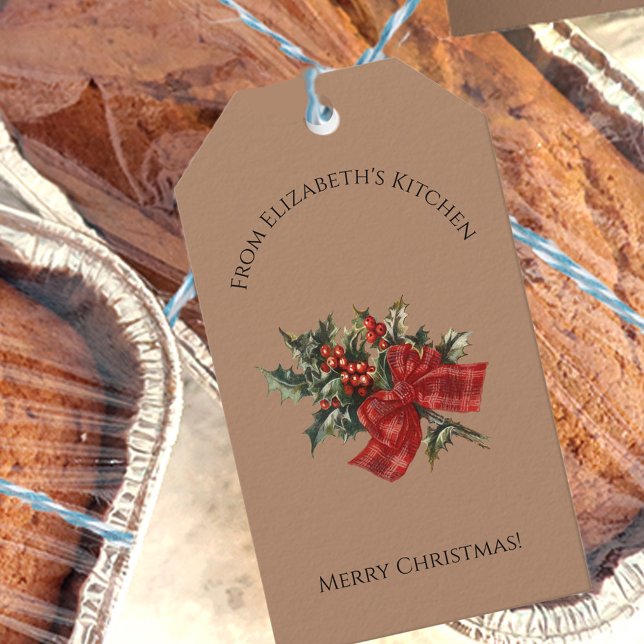 Pretty Christmas Holly Food Gift Custom Name Tags (Creator Uploaded)