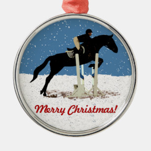 Pretty Christmas Horse Jumping Metal Ornament