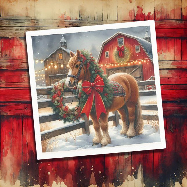 Pretty Christmas Horse on a Festive Farm Napkins (Creator Uploaded)