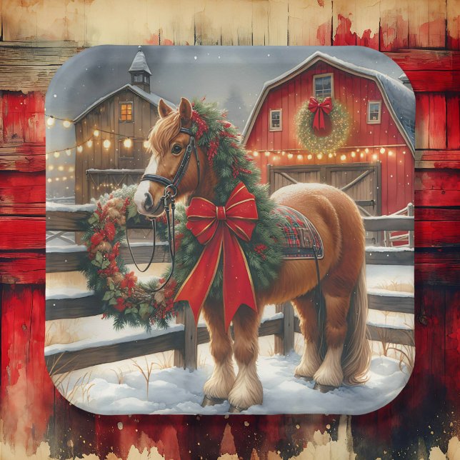 Pretty Christmas Horse on a Festive Farm Paper Plates (Creator Uploaded)