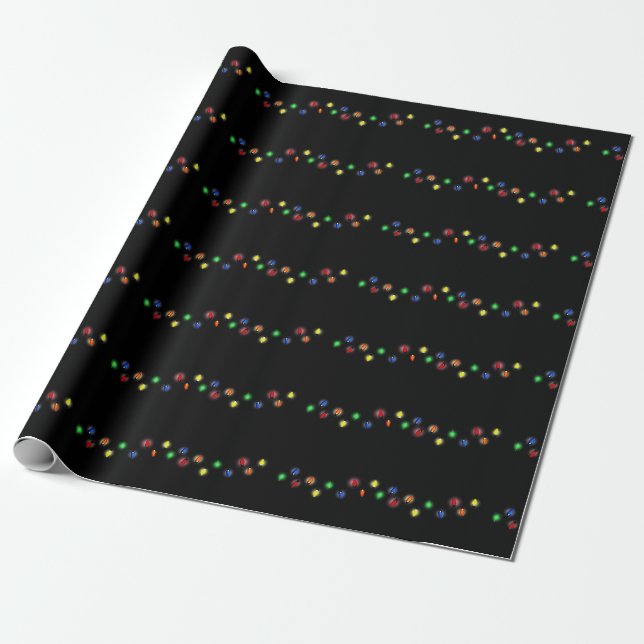 Pretty Christmas Lights on Black Background Wrapping Paper (Unrolled)