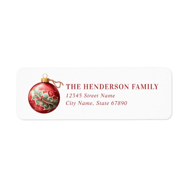 Pretty Christmas Ornament Return Address Labels (Front)