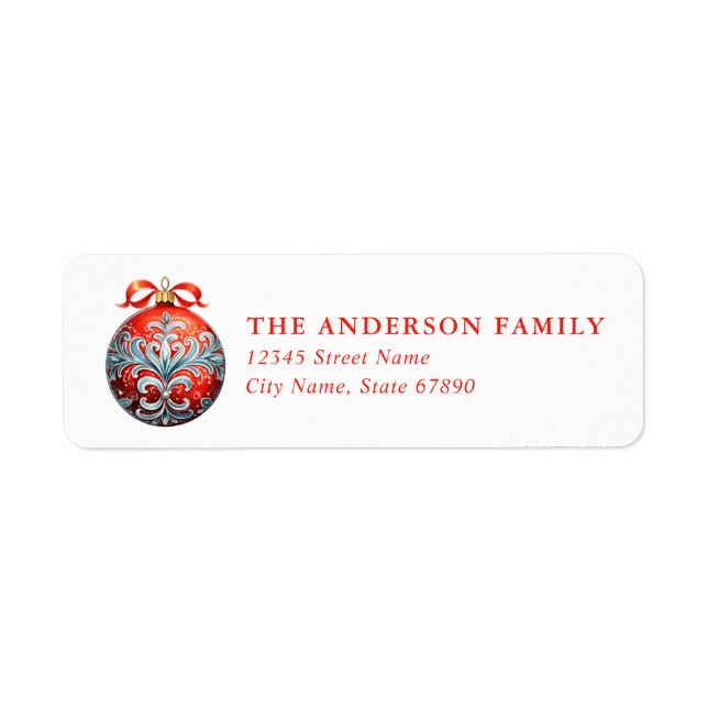 Pretty Christmas Ornament Return Address Labels (Front)