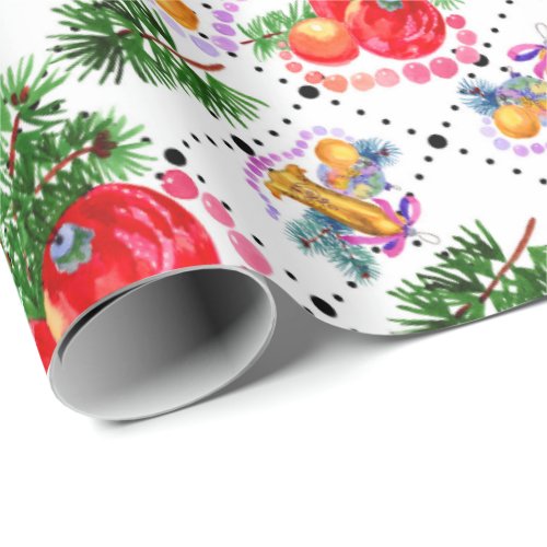 Pretty Christmas paper with candles apples  bells