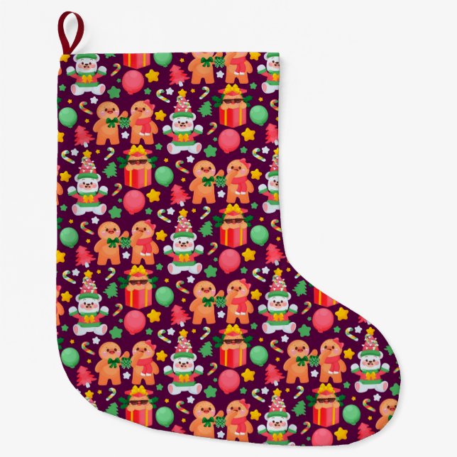Pretty Christmas Pattern Large Christmas Stocking (Front)