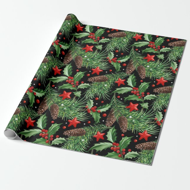 Pretty Christmas Pattern Wrapping Paper (Unrolled)