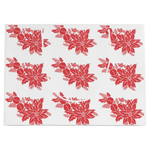 Pretty Christmas Poinsettia Large Gift Bag