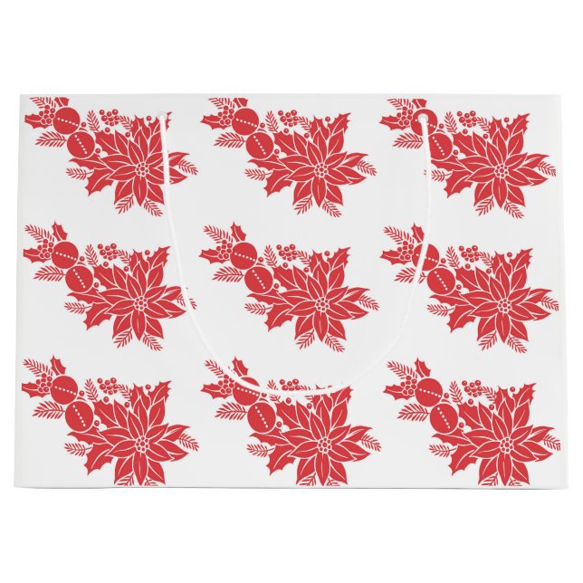 Pretty Christmas Poinsettia Large Gift Bag (Front)