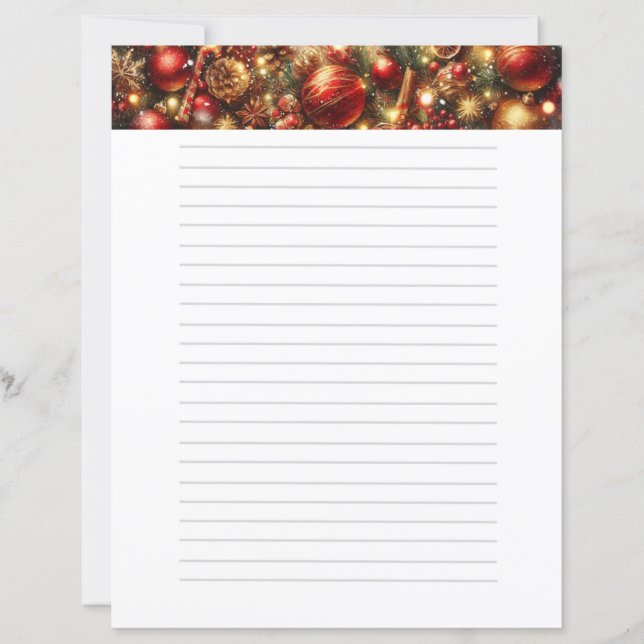 Pretty Christmas Red Decor Stationery (Front)