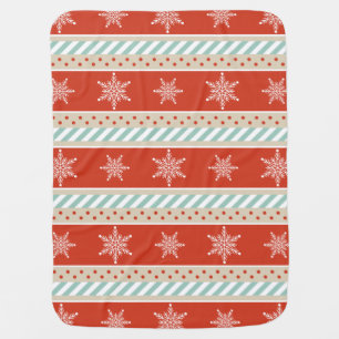 Pretty Christmas Red Striped Snowflakes Pattern Receiving Blanket