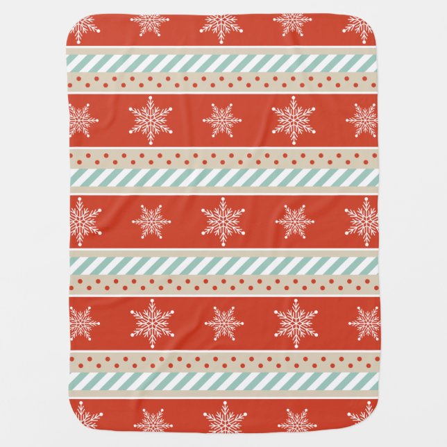 Pretty Christmas Red Striped Snowflakes Pattern Receiving Blanket (Front)