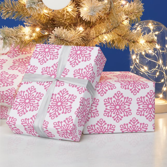 Pretty Christmas snowflakes pink gift wrap (Holidays)