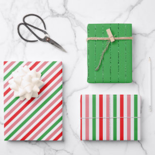 Pretty Christmas Stripes Trio Wrapping Paper Sheets