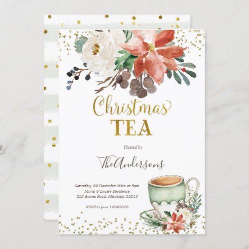 Pretty Christmas Tea Party Invitation