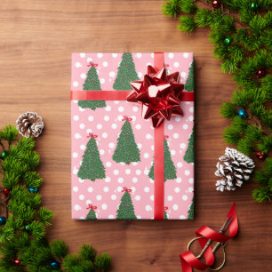 Pretty Christmas Tree Pattern Holiday Dottie Pink Wrapping Paper