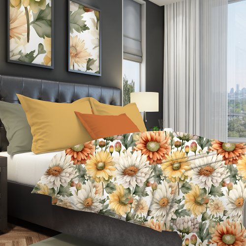 Pretty Chrysanthemum and Daisy Patterned Duvet Cover