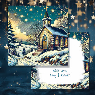 Pretty Church on a Winter Personalized Christmas Card