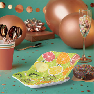 Pretty citrus pattern Orange Yellow Green colorful Paper Plates