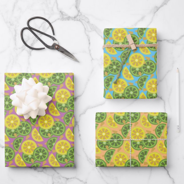 Pretty citrus pattern wrapping paper sheets (Front)