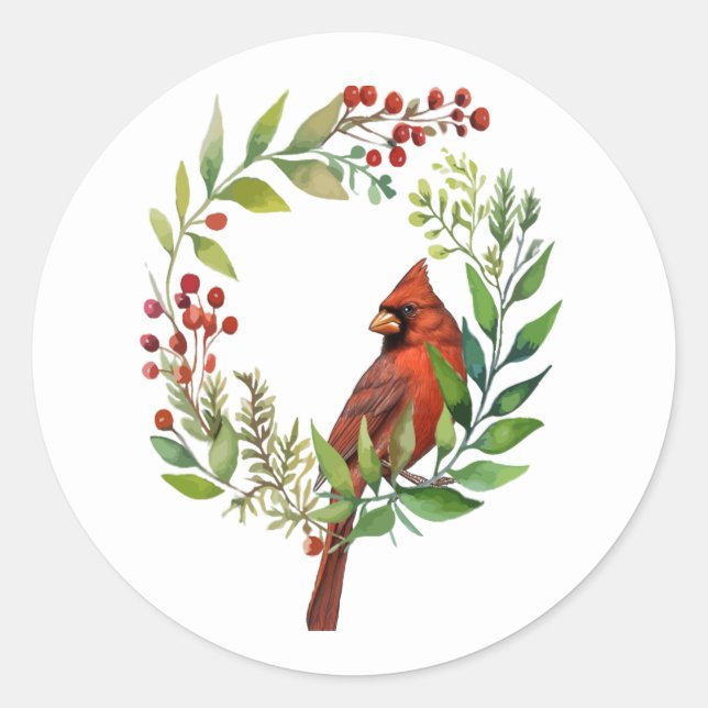 Pretty Classic Cardinal Red Bird Classic Round Sticker (Front)