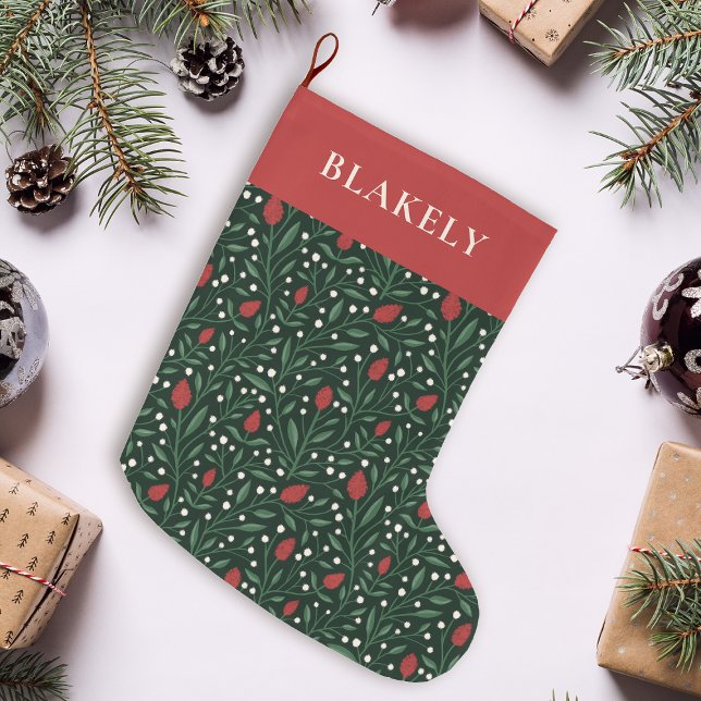 Pretty Classic Christmas Floral Personalized Large Christmas Stocking (Creator Uploaded)