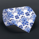 Pretty Classic Dutch Delft Blue Floral Art Pattern Tie<br><div class="desc">Unique neck tie with elegant typical and customary flower pattern design. Made for the lover of pretty Delfts Blue pottery from the Netherlands. Ornate, funky, modern and whimsical hipster design for the artistic or artsy hip trendsetter, vintage retro, nouveau deco art style or abstract graphic digital geometric motif lover. Unique,...</div>