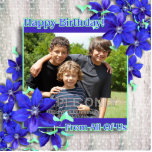 Pretty Clematis Birthday Photo Frame Cutout<br><div class="desc">Bright and beautiful purple Clematis flowers entwined with your group photo on wood like background birthday photo frame from group (all of us). Add your own photo in template provided. These photo sculptures make attractive photo frames with a special stand so it can be placed on a desk, shelf, table,...</div>