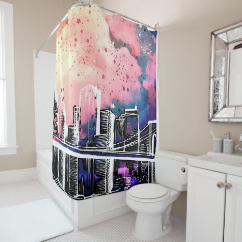 Pretty Clouds City Skyline New York Shower Curtain