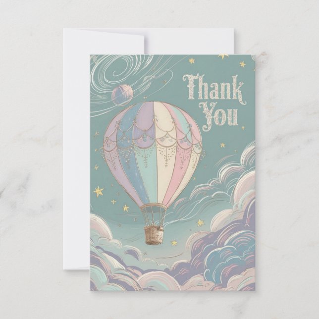Pretty Clouds Hot Air Balloon Thank You Card (Front)