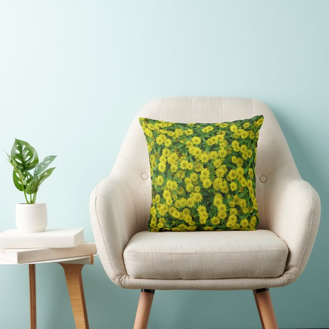 Pretty Cluster of Small Yellow Wildflowers Throw Pillow (Chair)