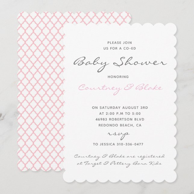 Pretty Co-Ed Baby Invitation Pink (Front/Back)