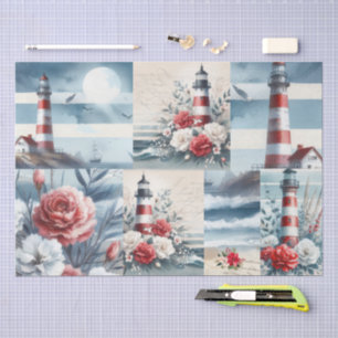 Pretty Coastal Christmas Lighthouse Collage Tissue Paper
