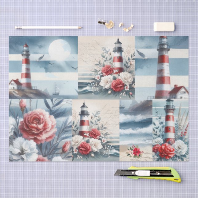 Pretty Coastal Christmas Lighthouse Collage  Tissue Paper (Craft)