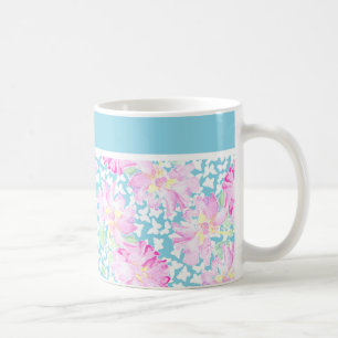 Pretty Coffee Mug, Pink Roses, White Butterflies Coffee Mug