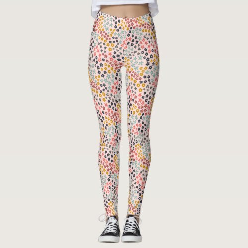 Pretty Color Block Flower Pattern Leggings