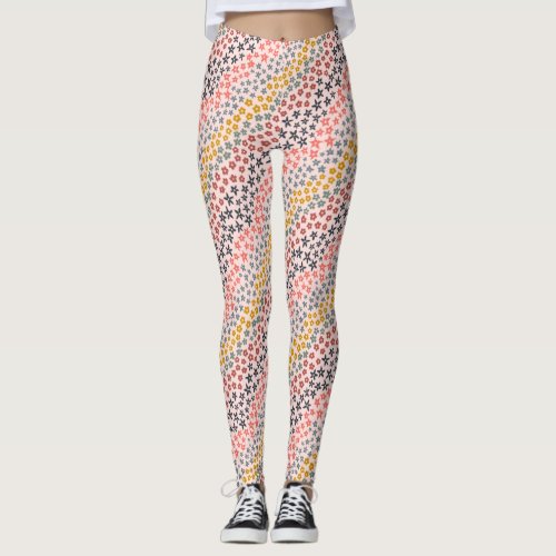 Pretty Color Block Flower Pattern Leggings