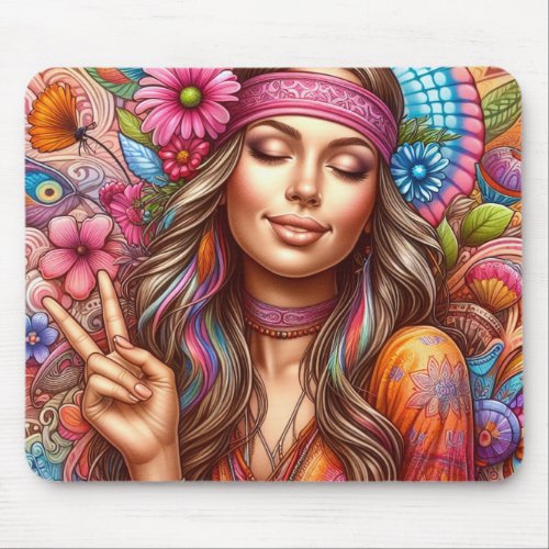 Pretty Color In Love Hippie Woman Mousepad