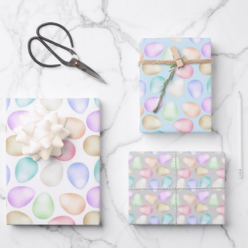 Pretty Colored Easter Egg Patterned Wrapping Paper Sheets