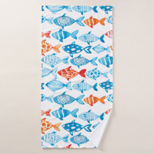 Pretty Colored Fish Blue Red Bath Towel